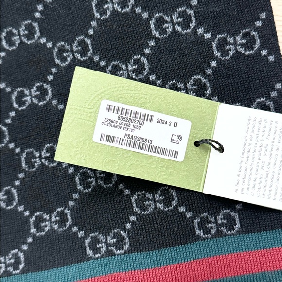 GUCCI 2024 Unisex Wool Tricot GG Monogram Web Solange Scarf in Black/Grey - Picture 6 of 9